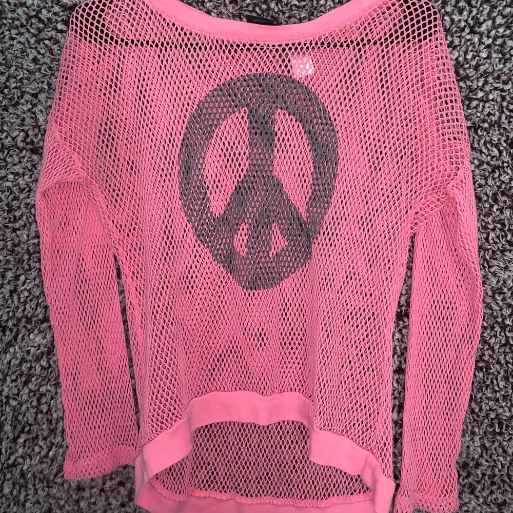 fishnet shirt with peace sign